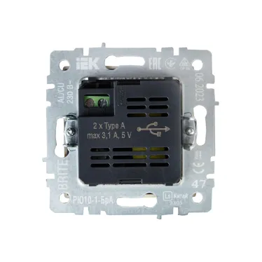BRITE Розетка USB A+A 3.1А РЮ10-1-БрА алюминий