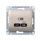 GLOSSA USB РОЗЕТКА тип-C 65W высокоскор.заряд. QC, PD, механизм, ТИТАН
