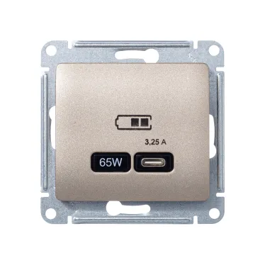 GLOSSA USB РОЗЕТКА тип-C 65W высокоскор.заряд. QC, PD, механизм, ТИТАН