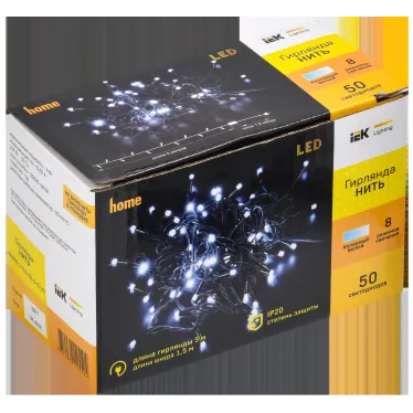 LIGHTING Гирлянда нить 5м 50 светодиодов белый свет IP20 зеленый шнур 1,5м 230В контроллер 8 сцен IEK