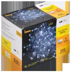 LIGHTING Гирлянда нить 20м 200 светодиодов белый свет IP44 прозрачный шнур 3м 230В контроллер 8 сцен IEK