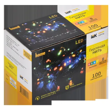 LIGHTING Гирлянда нить 10м 100 светодиодов RGB IP20 зеленый шнур 1,5м 230В контроллер 8 сцен IEK