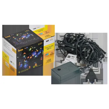 LIGHTING Гирлянда нить 10м 100 светодиодов RGB IP20 зеленый шнур 1,5м 230В контроллер 8 сцен IEK