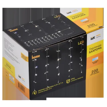 LIGHTING Гирлянда бахрома 4,5х0,7м 200 светодиодов белый свет IP44 прозрачный шнур 3м 230В транзит IEK