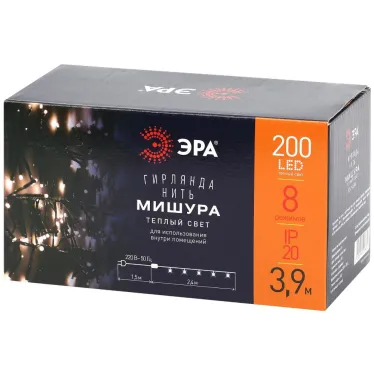 Гирлянда LED Нить Мишура 3,9 м зеленый провод, теплый свет, 220V ENIN - GW