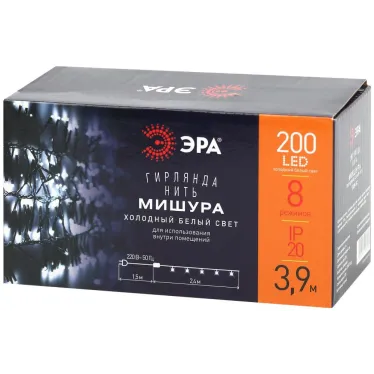 Гирлянда LED Нить Мишура 3,9 м зеленый провод, холодный свет, 220V ENIN - GC