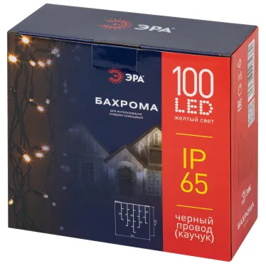 Гирлянда 100LED Бахрома 2м*0,7м, желтый свет, черн. каучук, 220В, IP65 ERAPS-BZ1