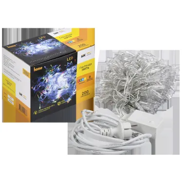 LIGHTING Гирлянда нить 20м 200 светодиодов RGB свет IP44 прозрачный шнур 3м 230В контроллер 8 сцен IEK