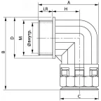 Муфта 90 градусов труба-коробка DN 48 мм М50х1.5 полиамид черный