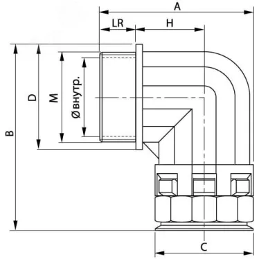 Муфта 90 градусов труба-коробка DN 48 мм М50х1.5 полиамид черный