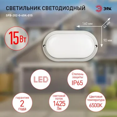 Светильник светодиодный SPB-202-0-65К-015 IP65 15Вт 6500К ОВАЛ (40/840)