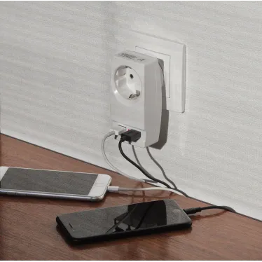Адаптер ''Polynom'' 1гн 220V + 2xUSB 2100mA, c заземл, (белый) (10/60/1440) SP-1e-USB-W''