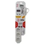 Фильтр сетевой 5х1,5м 2хUSB 10А с/з с выключателем белый