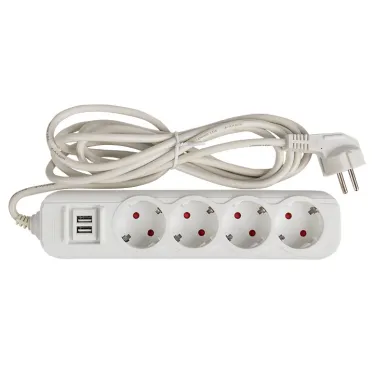 Удлинитель Эксперт 4 гнезда 2 метра 16А/3,5кВт с 2USB 2,1А ПВС 3х1