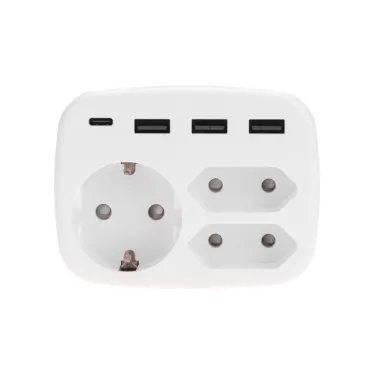 Тройник электрический 16А с/з + 2х2,5А + 3хUSB-A 2,4А + USB Type-C 3А, белый