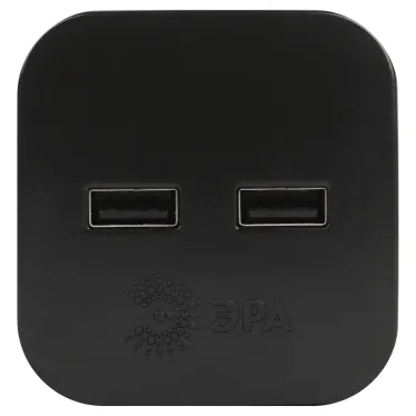 Разветвитель электрический SP-2-USB-B на 2 розетки + 2xUSB 2400mA, без заземл 10А (черный)