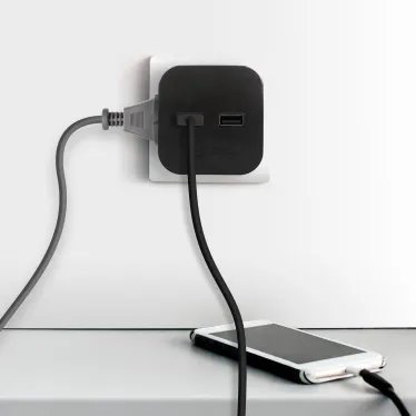 Разветвитель электрический SP-2-USB-B на 2 розетки + 2xUSB 2400mA, без заземл 10А (черный)