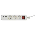 Удлинитель электрический UB-3es-3m-USB c заземлением с выключателем 3 розетки + 1xUSBA+1xUSBC 3м 10А
