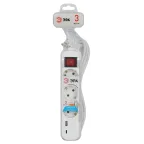 Удлинитель электрический UB-3es-3m-USB c заземлением с выключателем 3 розетки + 1xUSBA+1xUSBC 3м 10А