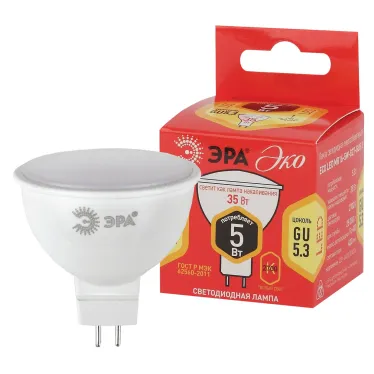 Лампа светодиодная ECO LED MR16-5W-827-GU5.3 (диод, софит, 5Вт, тепл, GU5.3) (10/100/4000)