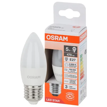 Лампа светодиодная LED Star Свеча 5Вт (замена 40Вт), 470Лм, 4000К, цоколь E27 OSRAM