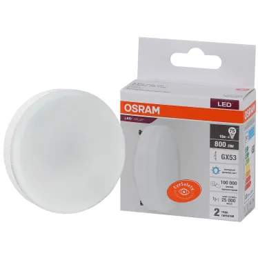 Лампа светодиодная LED 10 Вт GX53 6500К 800Лм таблетка 220 В (замена 75Вт) OSRAM