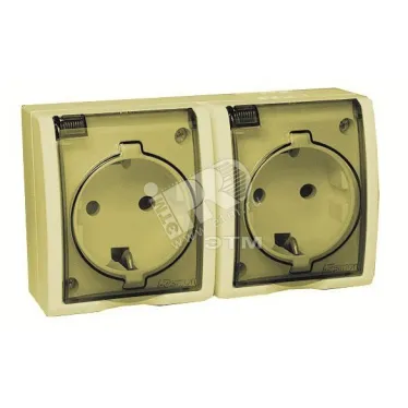 15 Aqua Розетка двойная 2Р+Е Schuko с крышками полупр. IP54 16А 250В винтовой зажим S15A сл. кость