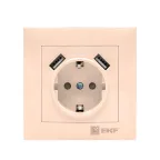 Валенсия розетка 1-местная с/з 16А кремовая с защ. штор. с 2 USB 2,1А