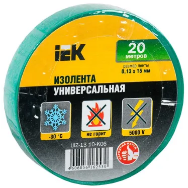 Изолента 0,13х15 мм зеленая 20 метров  | UIZ-13-10-K06 | IEK