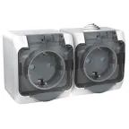                  ЭТЮД Розетка двойная наружная с заземлением со шторками IP44 белая
               