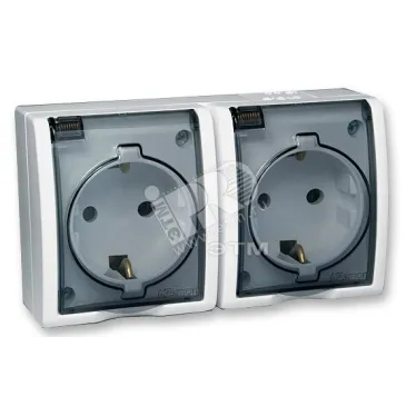 15 Aqua Розетка двойная 2Р+Е Schuko с крышками полупр. IP54 16А 250В винтовой зажим S15A белый