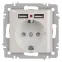 Розетка Intro Accent 6-410-06 , P+E Schuko со шторками, 16А-250В + 2хUSB, IP20, СУ, перламутр