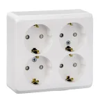                  ЭТЮД Розетка четырехместная наружная с заземлением со шторками 16А 250B белая
               