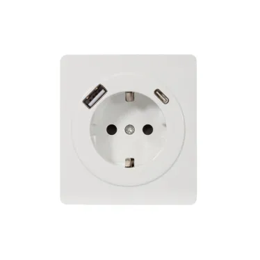Розетка ROUND одинарная с/з скрытой установки з/ш 16А с USB A+C быстрой зарядки 5В/3А механизм перламутр
