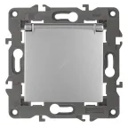 Розетка 2P+E Schuko со шторками с крышкой, 16А-250В, Эра Elegance, алюминий, 14-2103-03