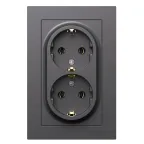 ATLASDESIGN РОЗЕТКА двойная с заземлением, 16А, в сборе, БАЗАЛЬТ