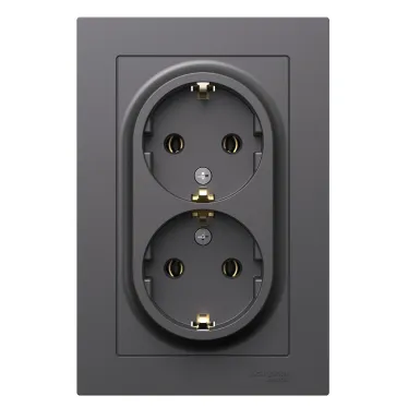 ATLASDESIGN РОЗЕТКА двойная с заземлением, 16А, в сборе, БАЗАЛЬТ