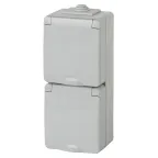 Розетка 2х2P+E верт. IP65, 16A-250В, ОУ, Эра Эксперт, серый, 11-2607-03