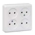                  ЭТЮД Розетка четырехместная наружная без заземления без шторок 16А 250B белая
               