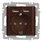 Розетка Intro Accent 6-410-10 , P+E Schuko со шторками, 16А-250В + 2хUSB, IP20, СУ, венге
