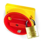 Площадка желтая 67х67 - красная ручка B64 22мм с замком для серии А