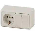                  Блок розетка с выключателем Intro Quadro 2-702-02 двойным горизонтальный 10(16)А-250В, IP20, ОУ, слоновая кость
               