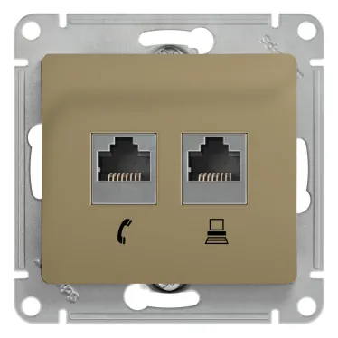 GLOSSA Розетка телефон/компьютер RJ11+RJ45 категория 5е в рамку титан