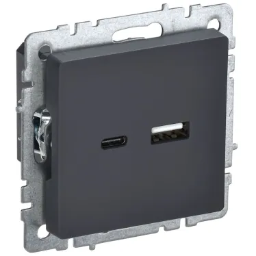 BRITE Розетка USB A+C 18Вт РЮ11-1-БрГ графит