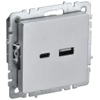                  BRITE Розетка USB A+C 18Вт РЮ11-1-БрА алюминий
               