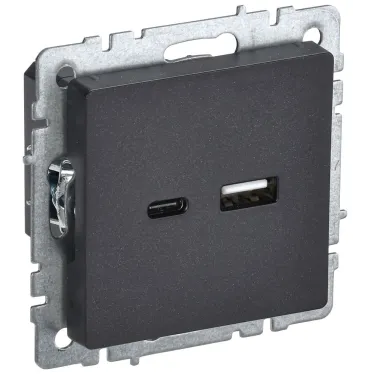 BRITE Розетка USB A+C 18Вт РЮ11-1-БрЧ черный