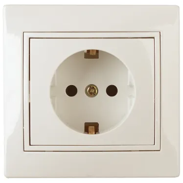 Розетка Intro Plano 1-206-02 с заземлением 2P+E Schuko со шторками, 16А-250В, IP20, СУ, слоновая кость