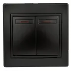 Выключатель двойной с подсветкой, 10А-250В, IP20, СУ, Plano, антрацит (10/200/3600) 1-105-05 Intro