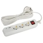                  Удлинитель электрический UB-3es-5m-USB c заземлением с выключателем 3 розетки + 1xUSBA+1xUSBC 5м 10А
               