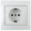 Розетка Intro Plano 1Э-206-01 с заземлением 2P+E Schuko со шторками, 16А-250В, IP20, СУ, без лапок, белый